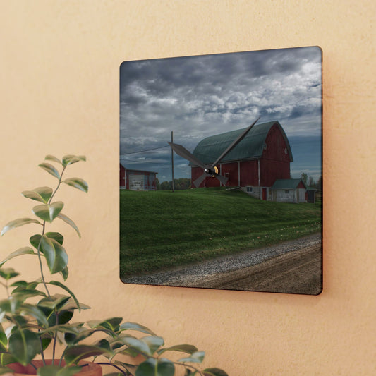 U R There Photography Elmwood Road Reds Rustic Farmhouse Acrylic Analog Wall Clock