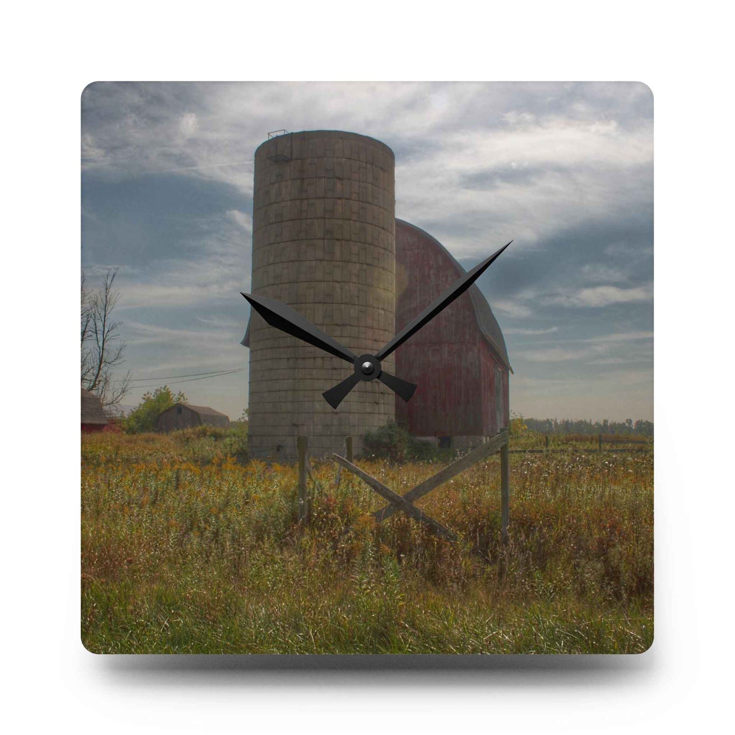 U R There Photography Mushroom Road Red II Rustic Farmhouse Acrylic Analog Wall Clock