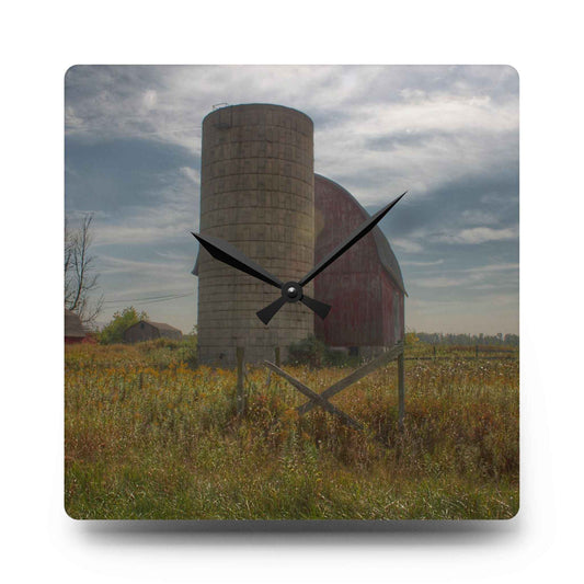 Mushroom Road Red II Rustic Farmhouse Acrylic Analog Wall Clock 10.75'' × 10.75'' (Square)