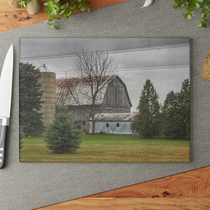 U R There Photography Eddy Road Grey I Rustic Farmhouse Tempered-Glass Cutting Board