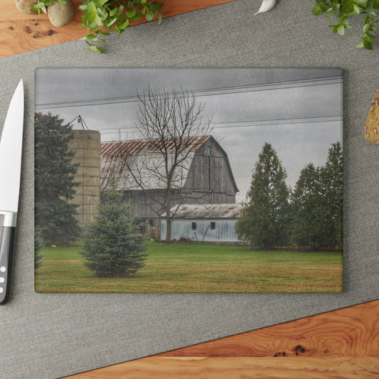 U R There Photography Eddy Road Grey I Rustic Farmhouse Tempered-Glass Cutting Board
