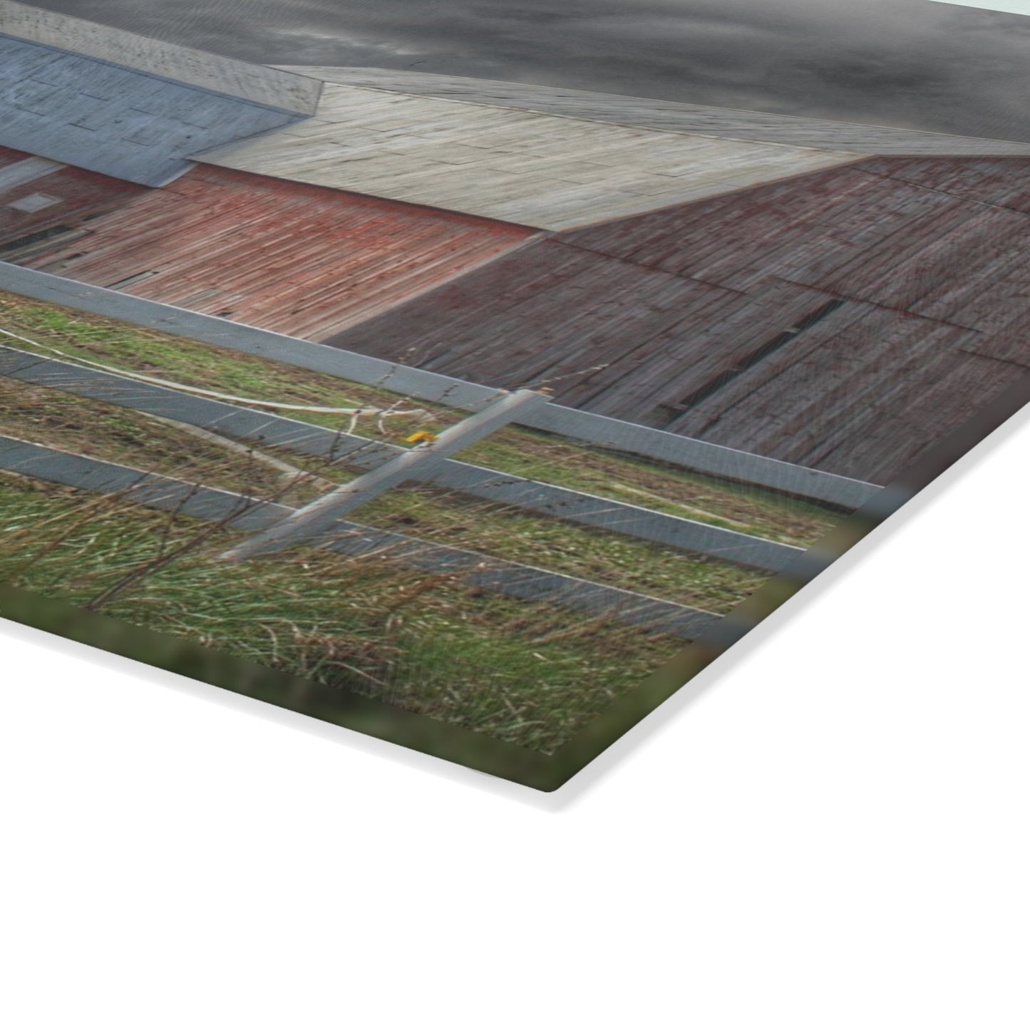 U R There Photography Sandusky Horse Barn Against Fall Skies Rustic Farmhouse Tempered-Glass Cutting Board