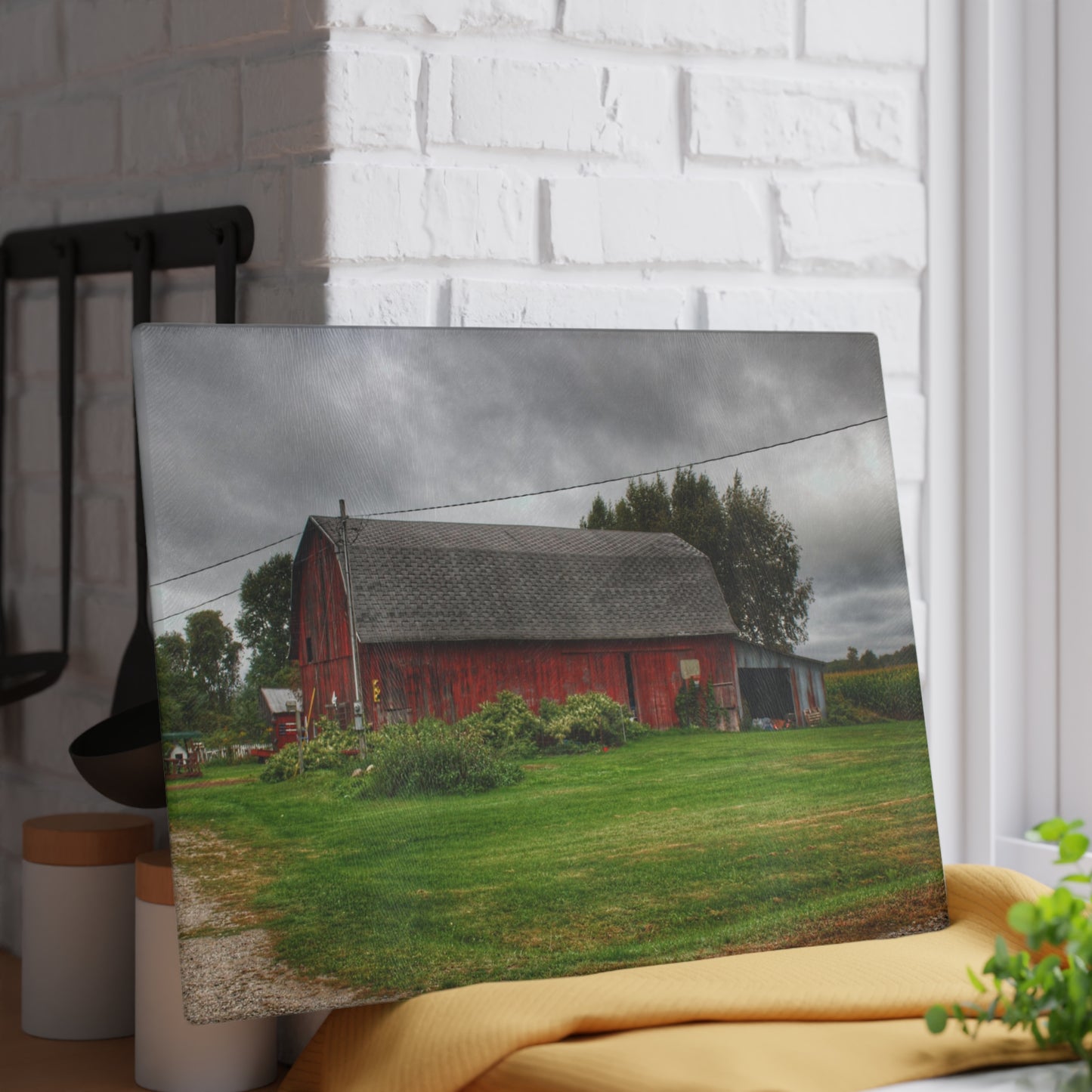 U R There Photography Country Red Rustic Farmhouse Tempered-Glass Cutting Board