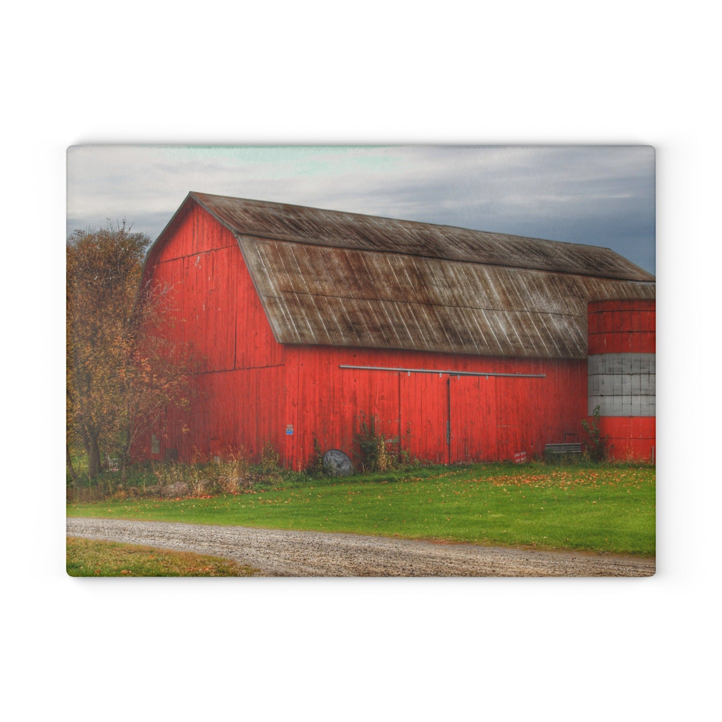 U R There Photography Oak Road Barber Barn I Rustic Farmhouse Tempered-Glass Cutting Board