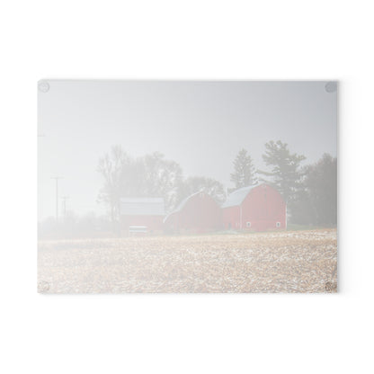U R There Photography Shoemaker Road Winter Reds II Rustic Farmhouse Tempered-Glass Cutting Board