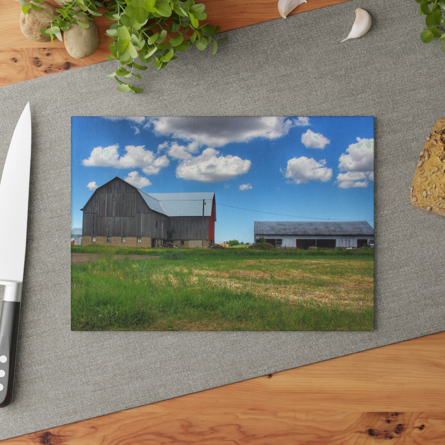 U R There Photography Cass City Elmwood Grey Rustic Farmhouse Tempered-Glass Cutting Board