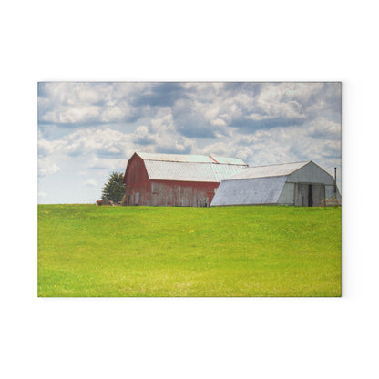 U R There Photography Henderson Hilltop Red Rustic Farmhouse Tempered-Glass Cutting Board