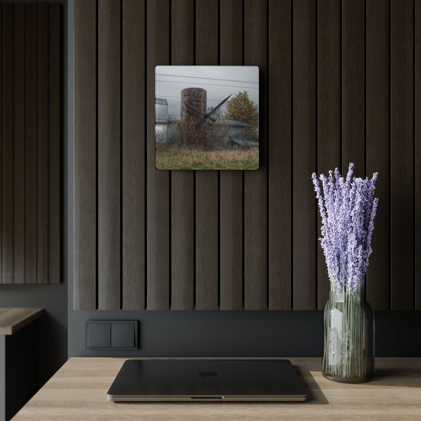 U R There Photography Bordman Road Grey Rustic Farmhouse Acrylic Analog Wall Clock