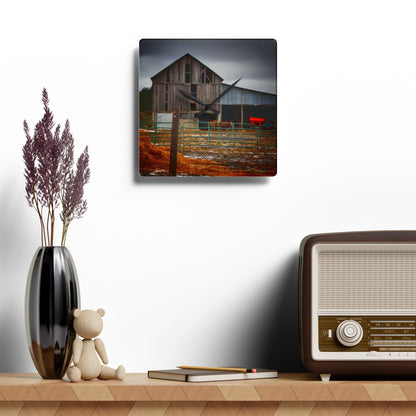 U R There Photography Chapman Road Grey I Rustic Farmhouse Acrylic Analog Wall Clock