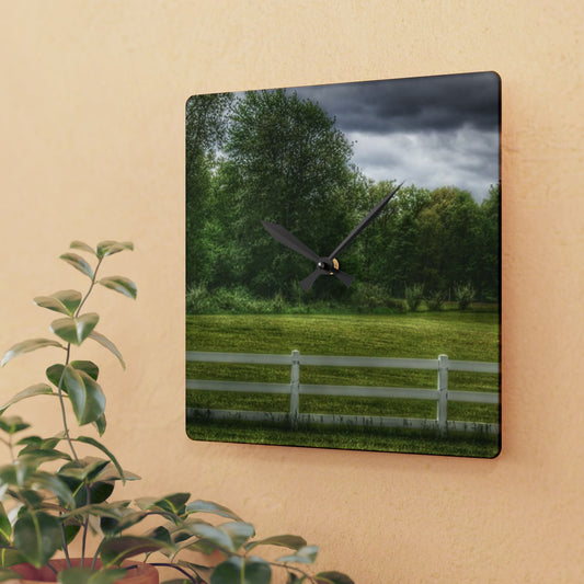 U R There Photography Beyond the White Fence Rustic Farmhouse Acrylic Analog Wall Clock