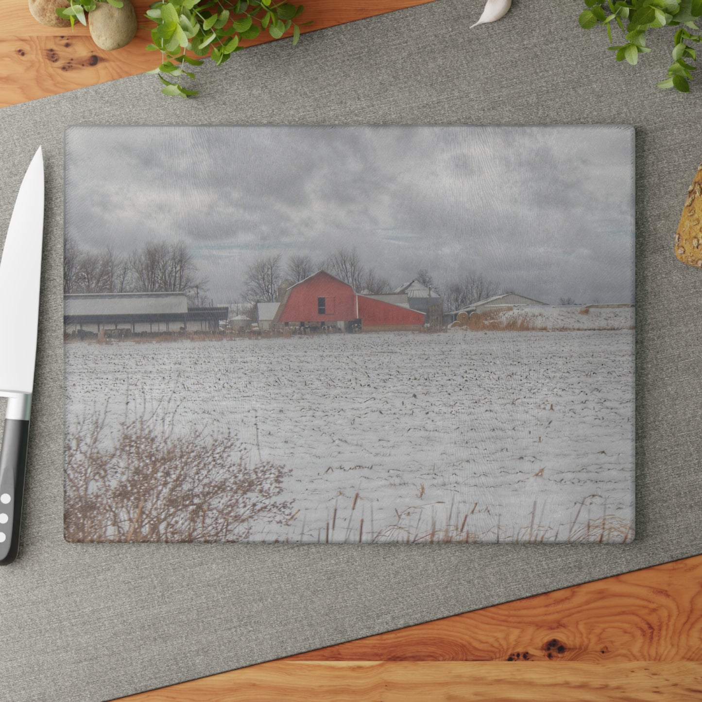 U R There Photography Maple Valley Road Red II Rustic Farmhouse Tempered-Glass Cutting Board