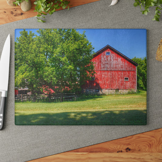 U R There Photography Five Lakes Red IV Rustic Farmhouse Tempered-Glass Cutting Board