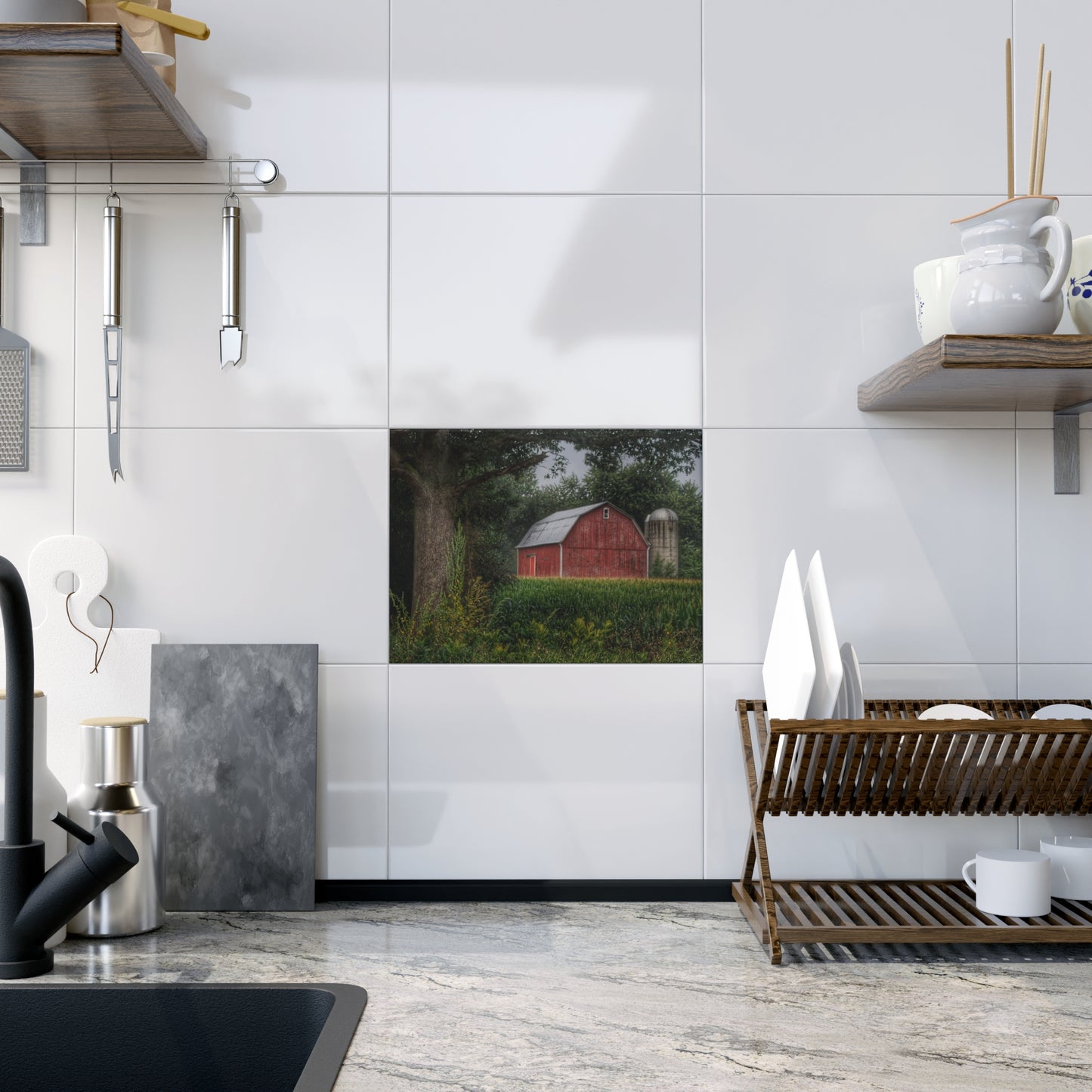 U R There Photography Mayville Lapeer Road Red Rustic Farmhouse Decorative Ceramic Tile