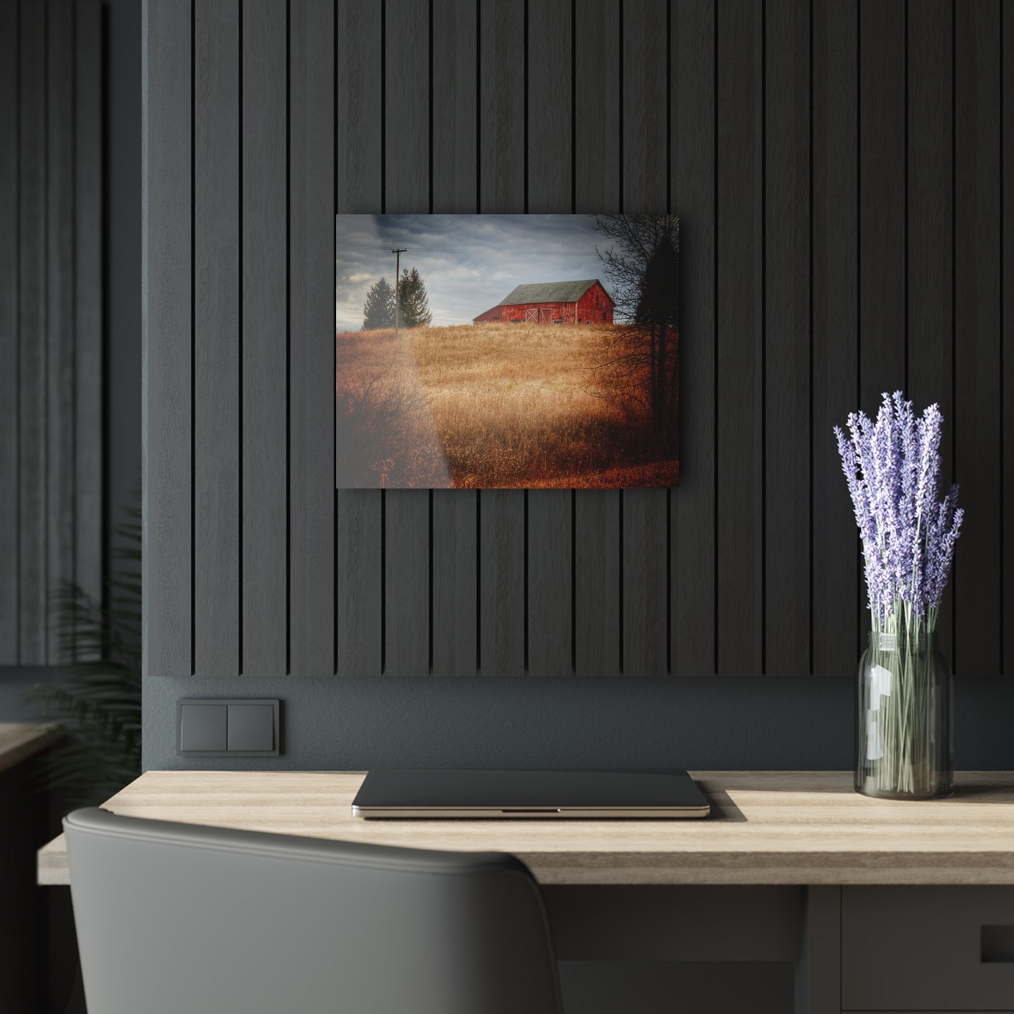 U R There Photography Grey Road Hillside Red II Rustic Farmhouse Acrylic Wall Print