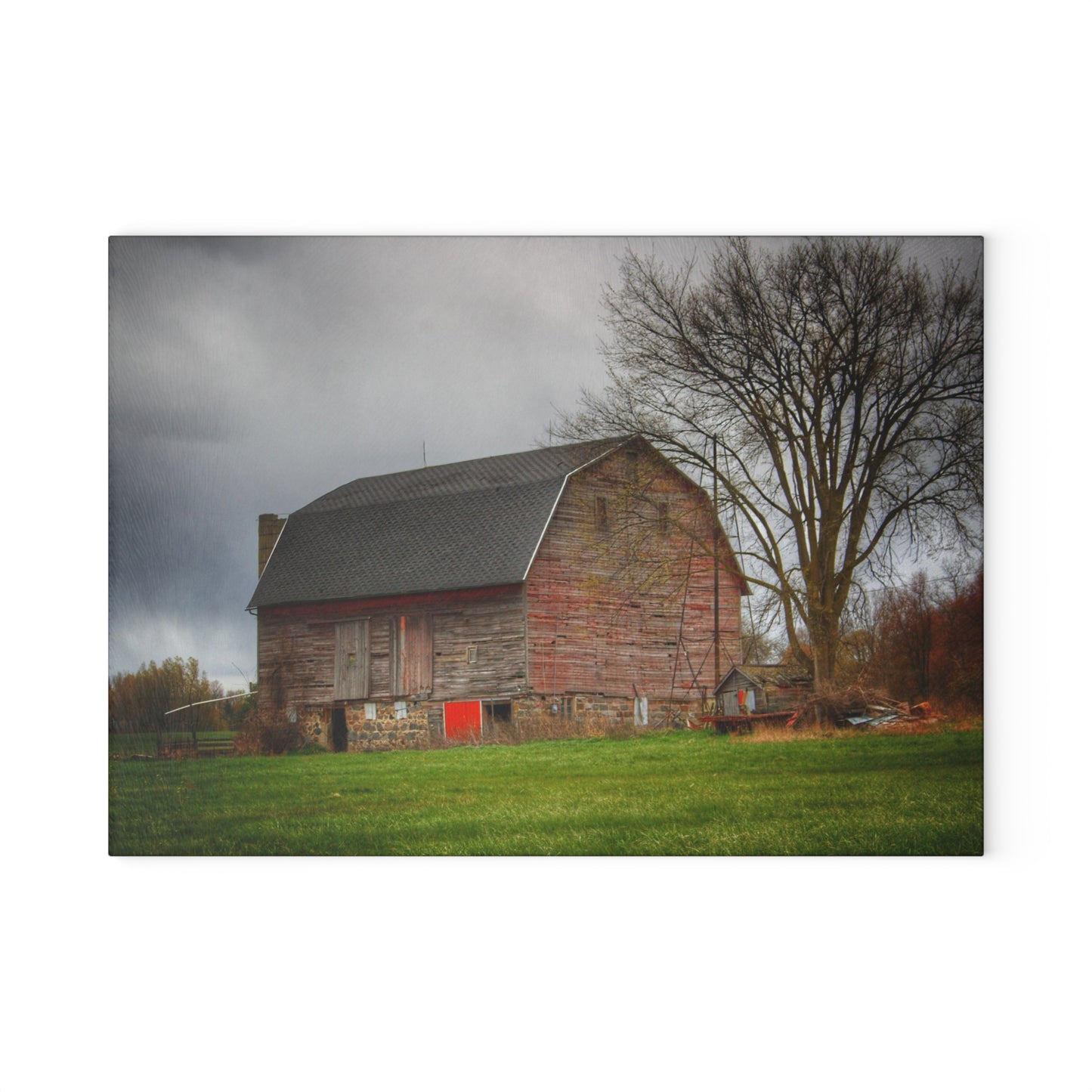 U R There Photography Ashley Drive Fieldstone Red Rustic Farmhouse Tempered-Glass Cutting Board