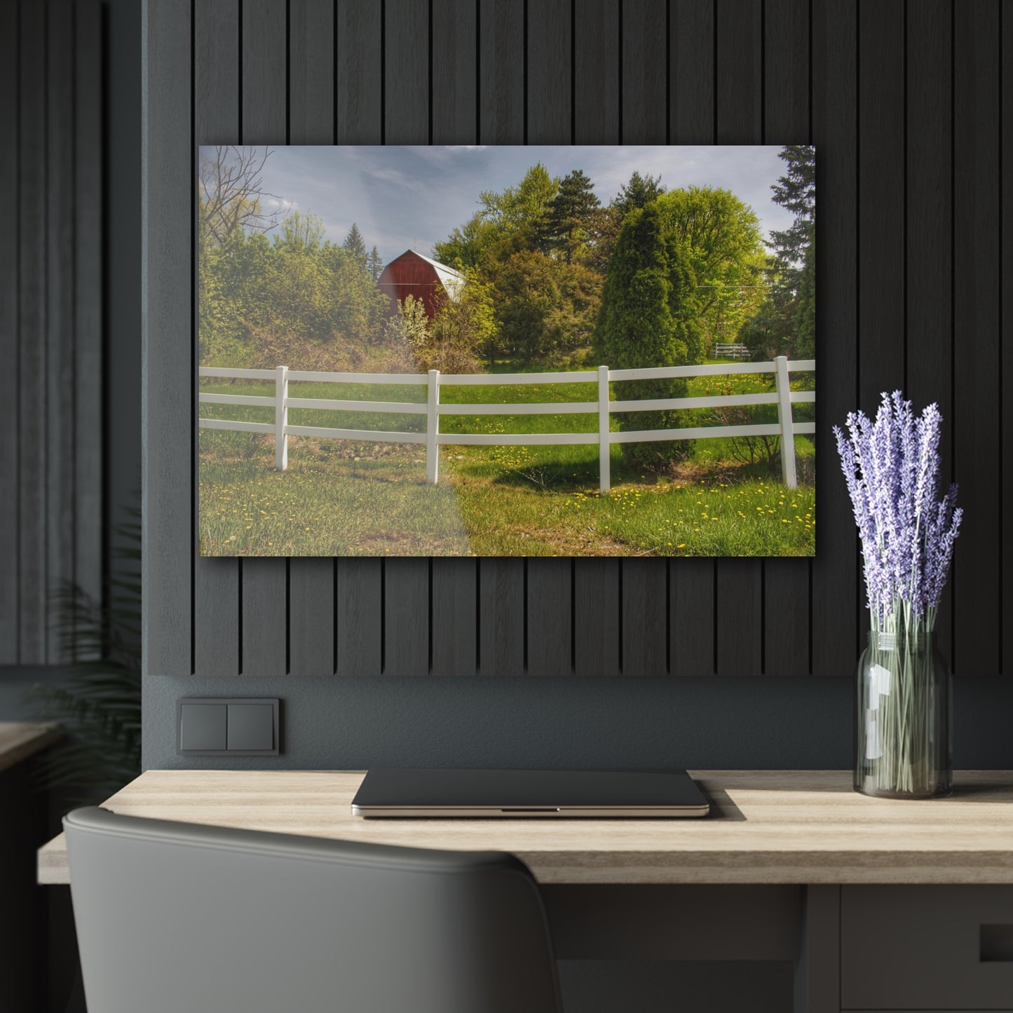 U R There Photography Sutton Road Red Beyond the Fence Rustic Farmhouse Acrylic Wall Print