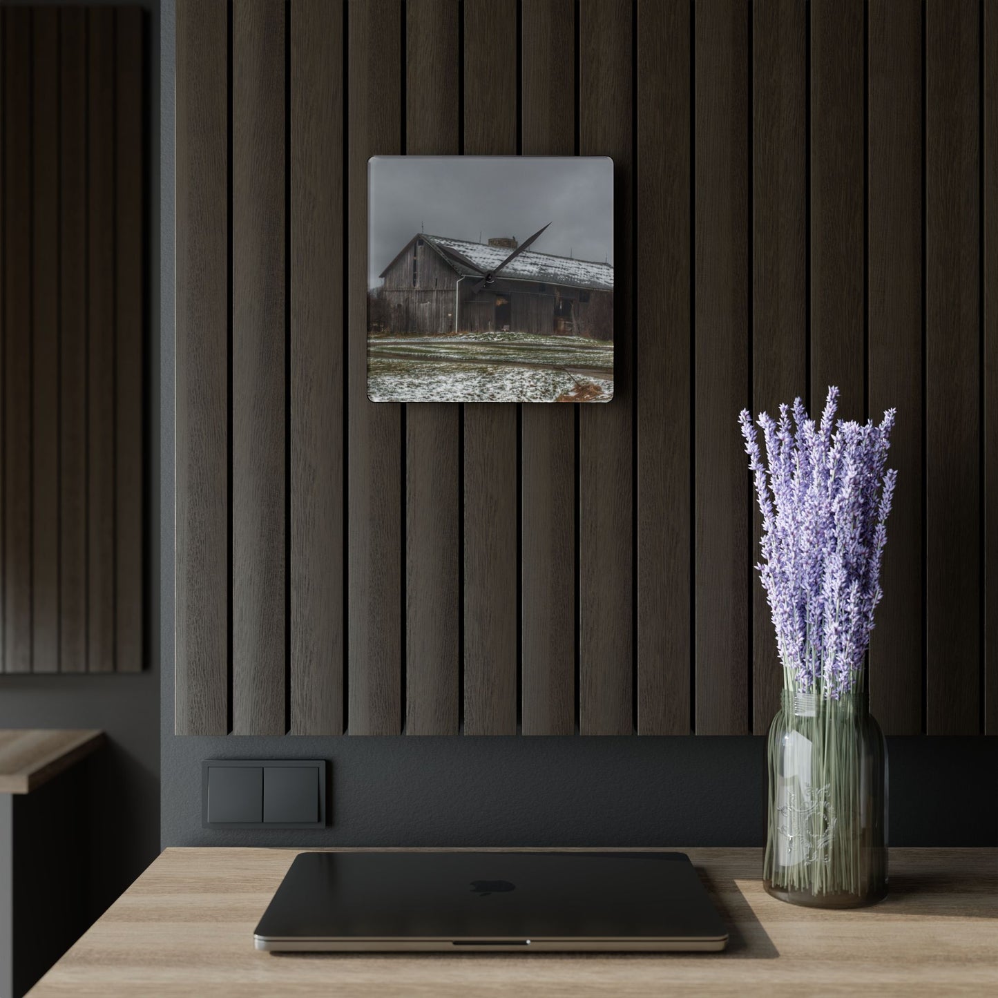 U R There Photography Wilder Road Grey in Spring Rustic Farmhouse Acrylic Analog Wall Clock