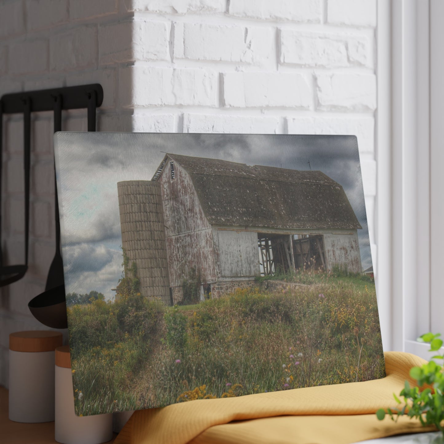 U R There Photography Castle Road White Rustic Farmhouse Tempered-Glass Cutting Board