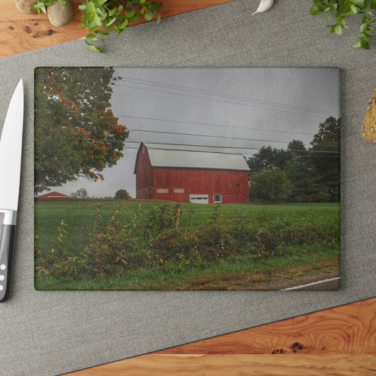 U R There Photography Bronson Lake Road Red Rustic Farmhouse Tempered-Glass Cutting Board