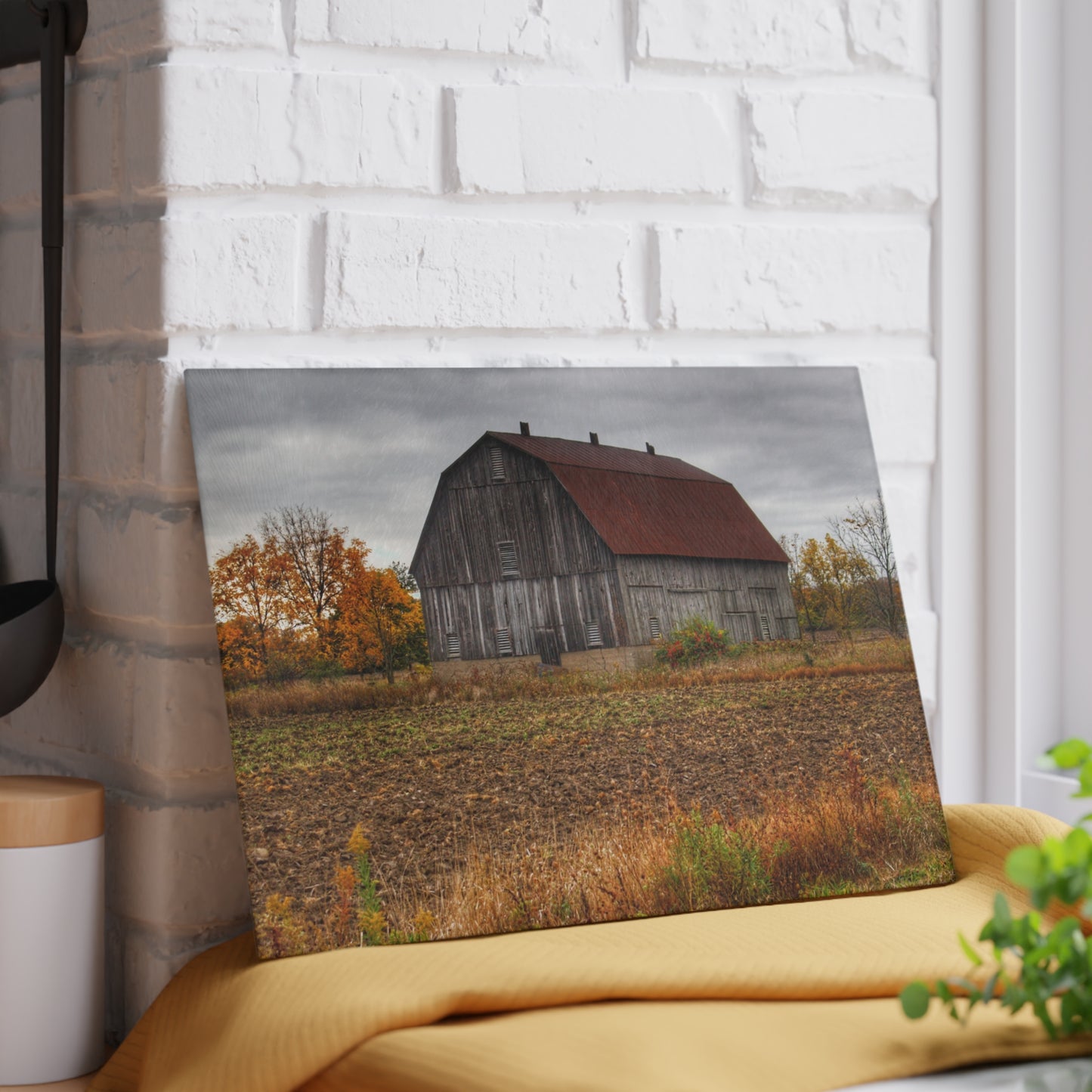 U R There Photography Sheridan Line Road Rusted Grey I Rustic Farmhouse Tempered-Glass Cutting Board 8"x 11"