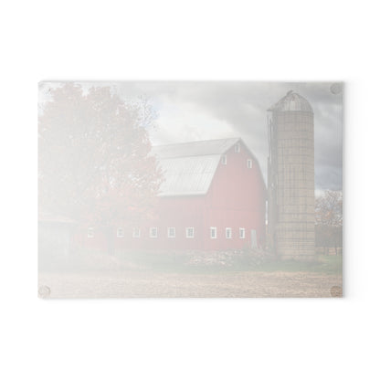 U R There Photography Brigham Road Red Rustic Farmhouse Tempered-Glass Cutting Board 8"x 11"
