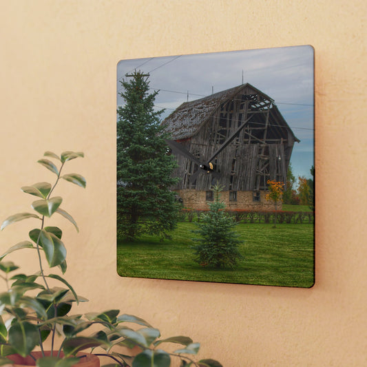 U R There Photography Rich Road Falling Grey I Rustic Farmhouse Acrylic Analog Wall Clock