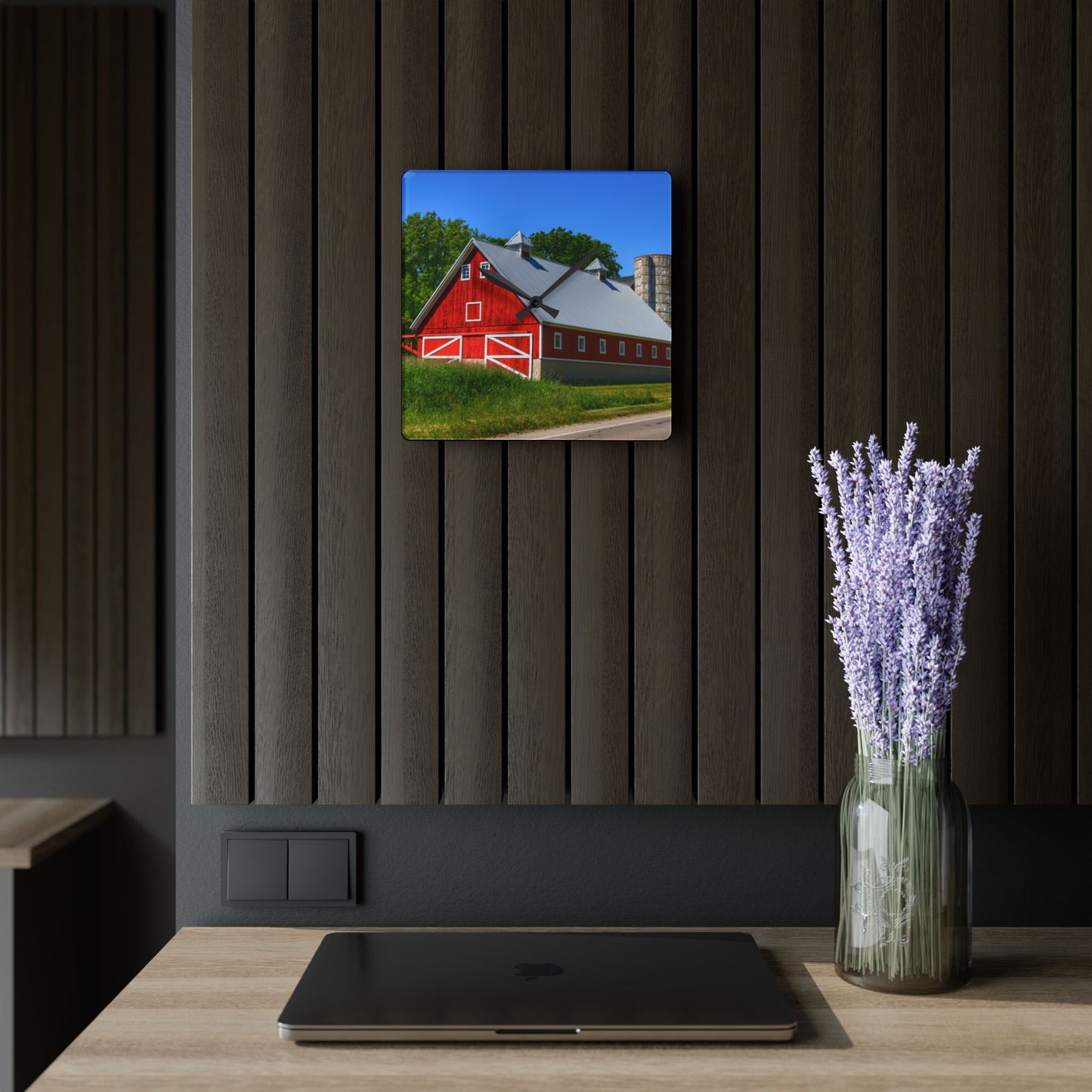 U R There Photography Metamora Red 2020 I Rustic Farmhouse Acrylic Analog Wall Clock