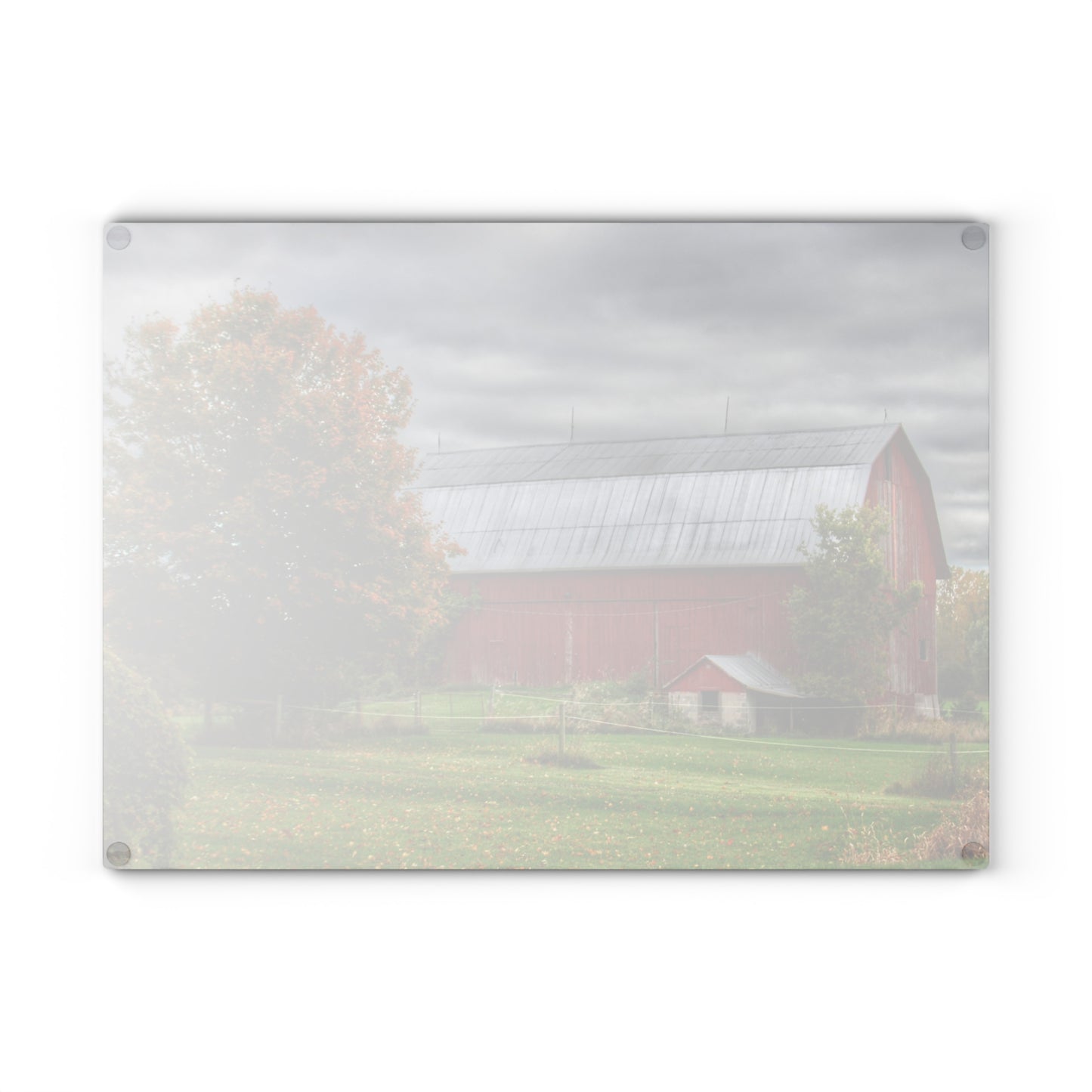 U R There Photography Columbiaville Red in Fall II Rustic Farmhouse Tempered-Glass Cutting Board