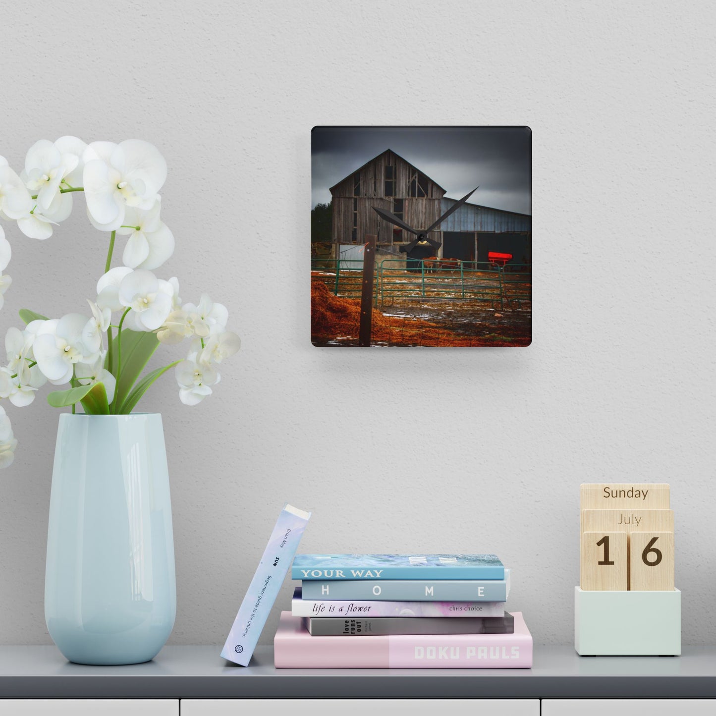 U R There Photography Chapman Road Grey I Rustic Farmhouse Acrylic Analog Wall Clock