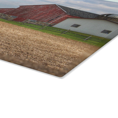 U R There Photography Cedar Creek Road Saltbox Red Rustic Farmhouse Tempered-Glass Cutting Board