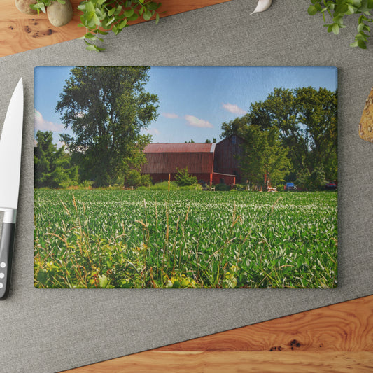 U R There Photography Canada Road Hidden Red Rustic Farmhouse Tempered-Glass Cutting Board
