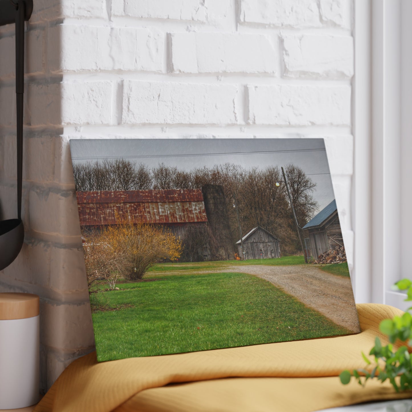 U R There Photography South Summers Road Rusted and Little Grey Rustic Farmhouse Tempered-Glass Cutting Board