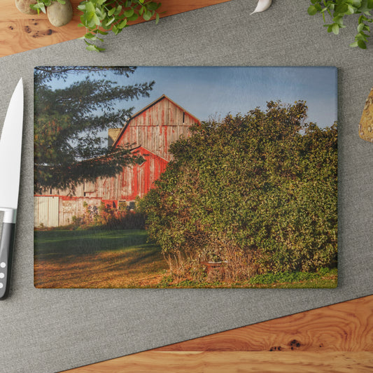 U R There Photography Cade Road Red II Rustic Farmhouse Tempered-Glass Cutting Board
