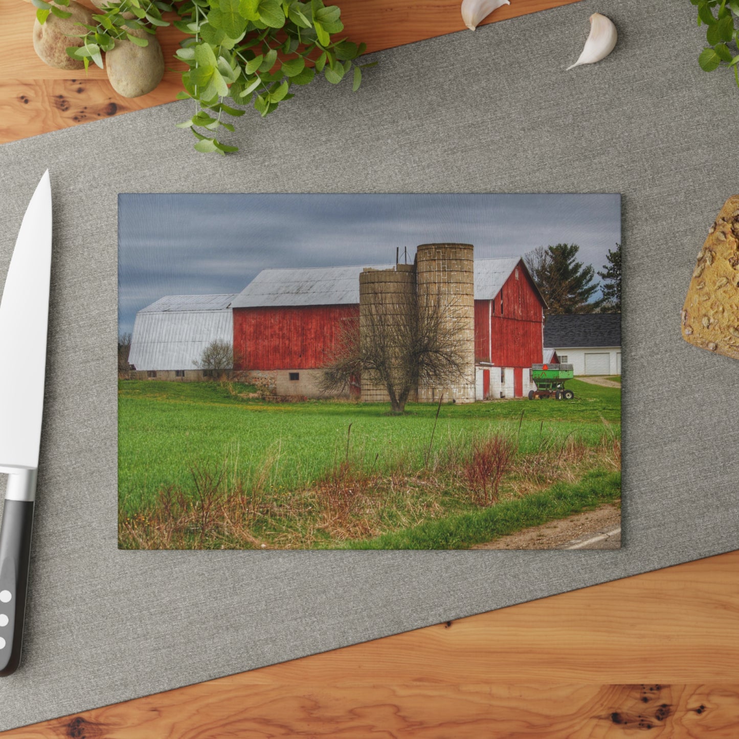 U R There Photography Fostoria Red III Rustic Farmhouse Tempered-Glass Cutting Board