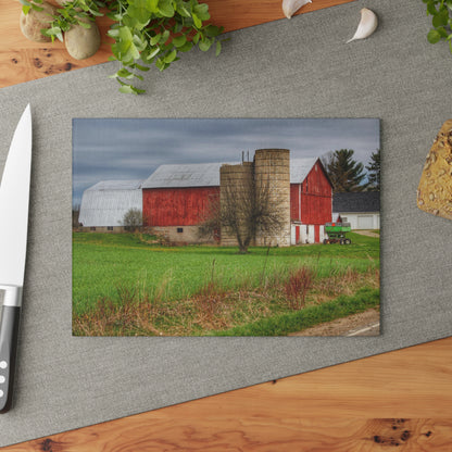 U R There Photography Fostoria Red III Rustic Farmhouse Tempered-Glass Cutting Board