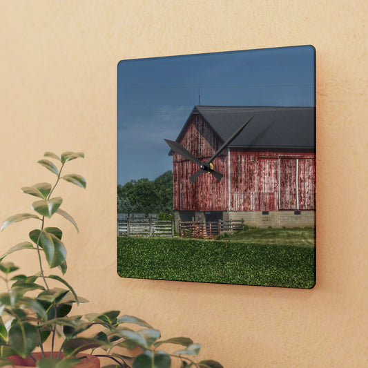 U R There Photography Lake Pleasant Corral Red I Rustic Farmhouse Acrylic Analog Wall Clock