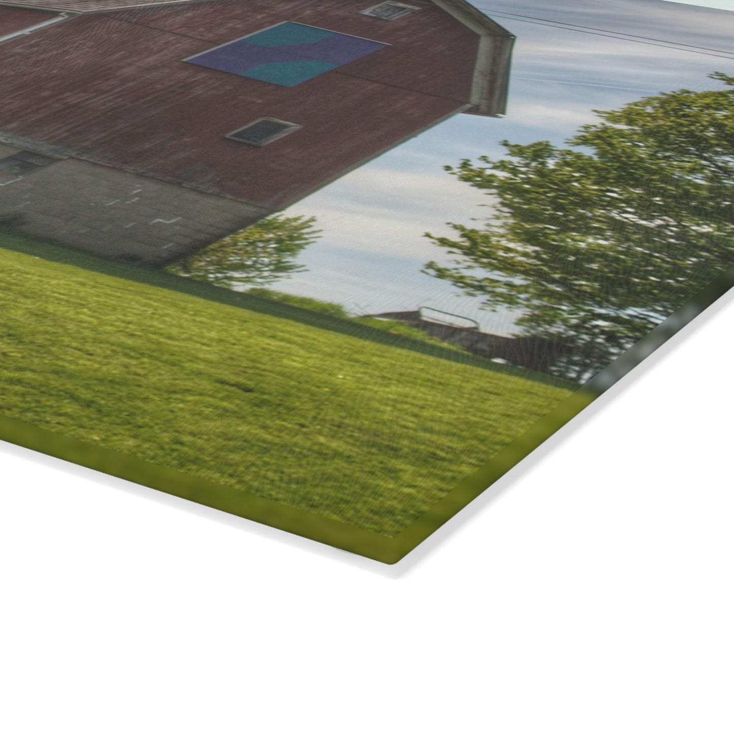 U R There Photography Mertz Road Quilted Red Rustic Farmhouse Tempered-Glass Cutting Board