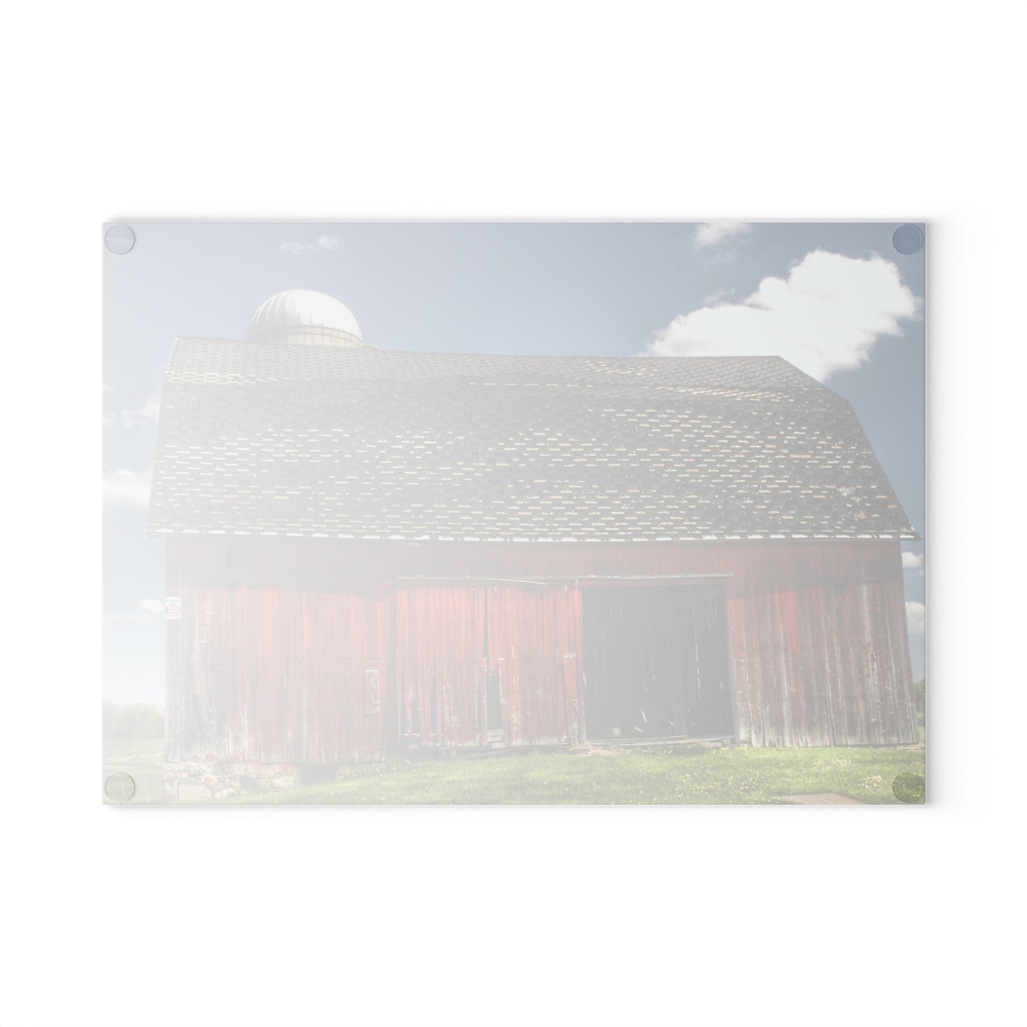 U R There Photography Hollenbeck Road Red III Rustic Farmhouse Tempered-Glass Cutting Board