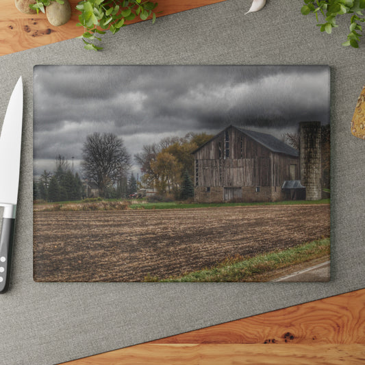 U R There Photography Gilford Grey II Rustic Farmhouse Tempered-Glass Cutting Board
