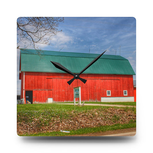Coldwater Road Red II Rustic Farmhouse Acrylic Analog Wall Clock 10.75'' × 10.75'' (Square)