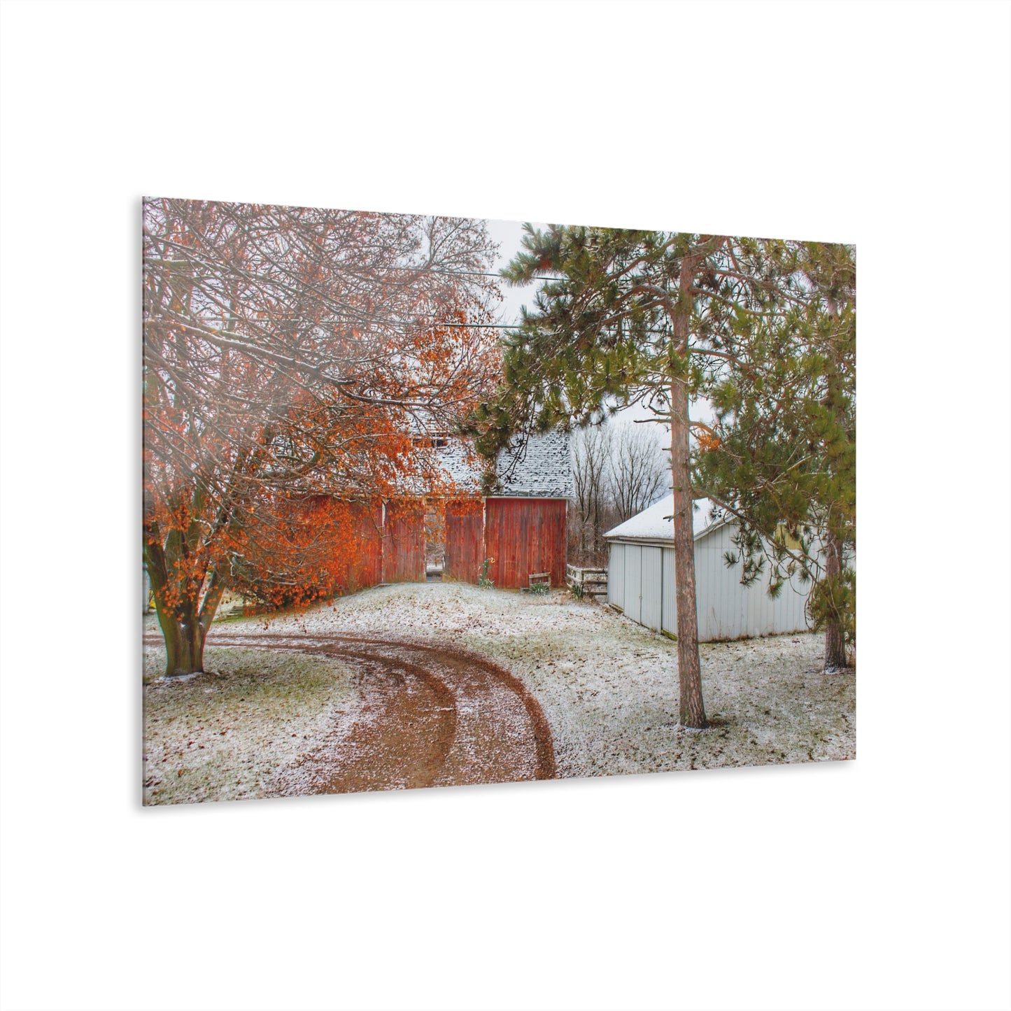 U R There Photography North Lake Pleasant Road Hidden Red Rustic Farmhouse Acrylic Wall Print