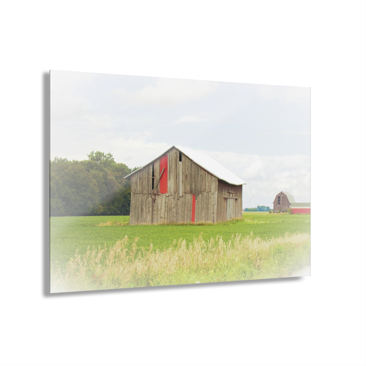 U R There Photography Square Barn with Barn in the Distance Rustic Farmhouse Acrylic Wall Print