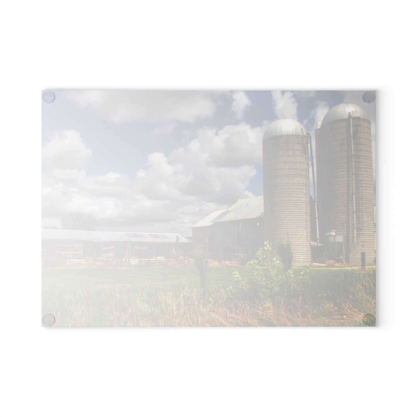 U R There Photography Millington Grey and Silos Rustic Farmhouse Tempered-Glass Cutting Board