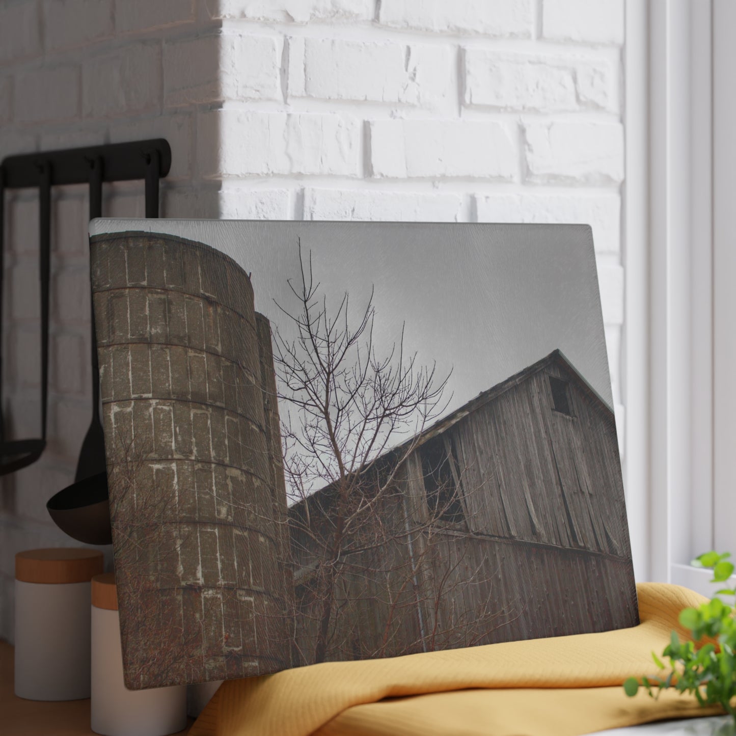 U R There Photography Brandon Hill Grey Rustic Farmhouse Tempered-Glass Cutting Board