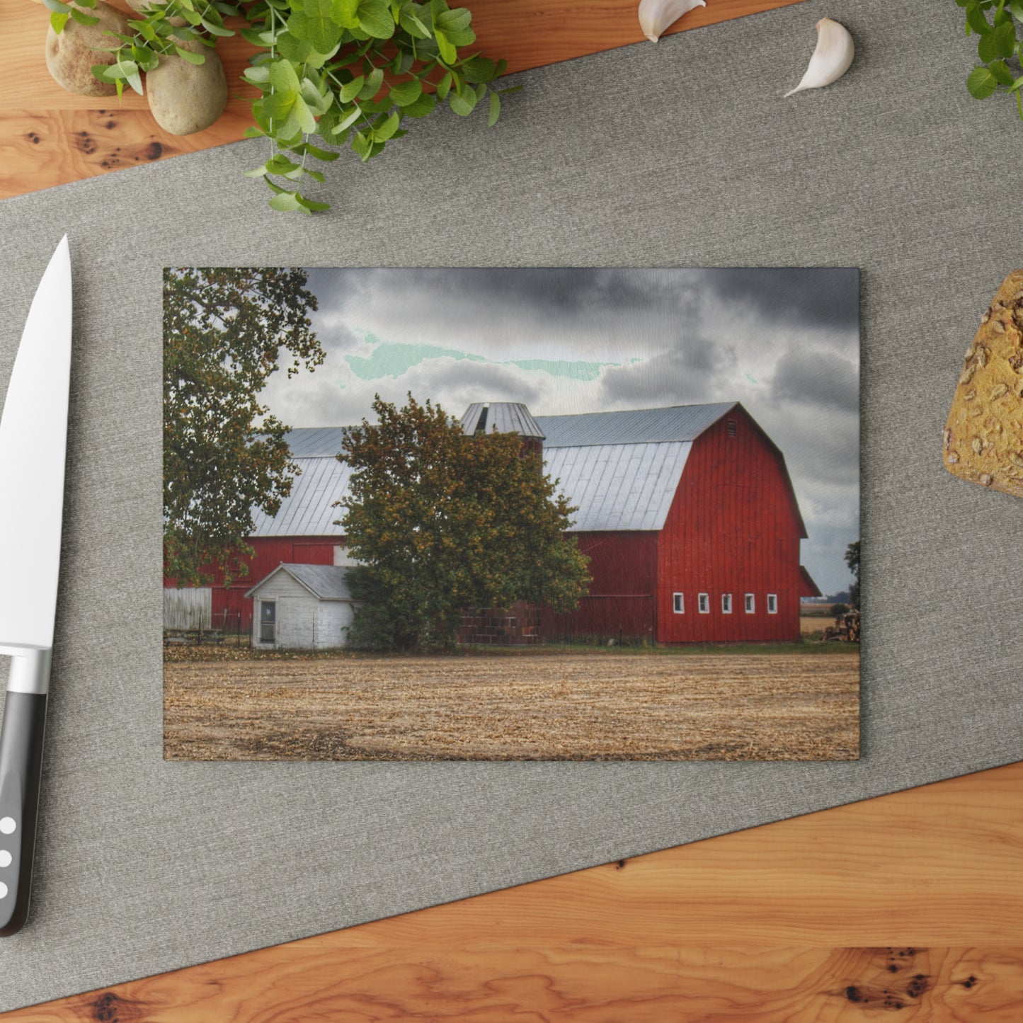 U R There Photography Wadsworth Road Red Rustic Farmhouse Tempered-Glass Cutting Board