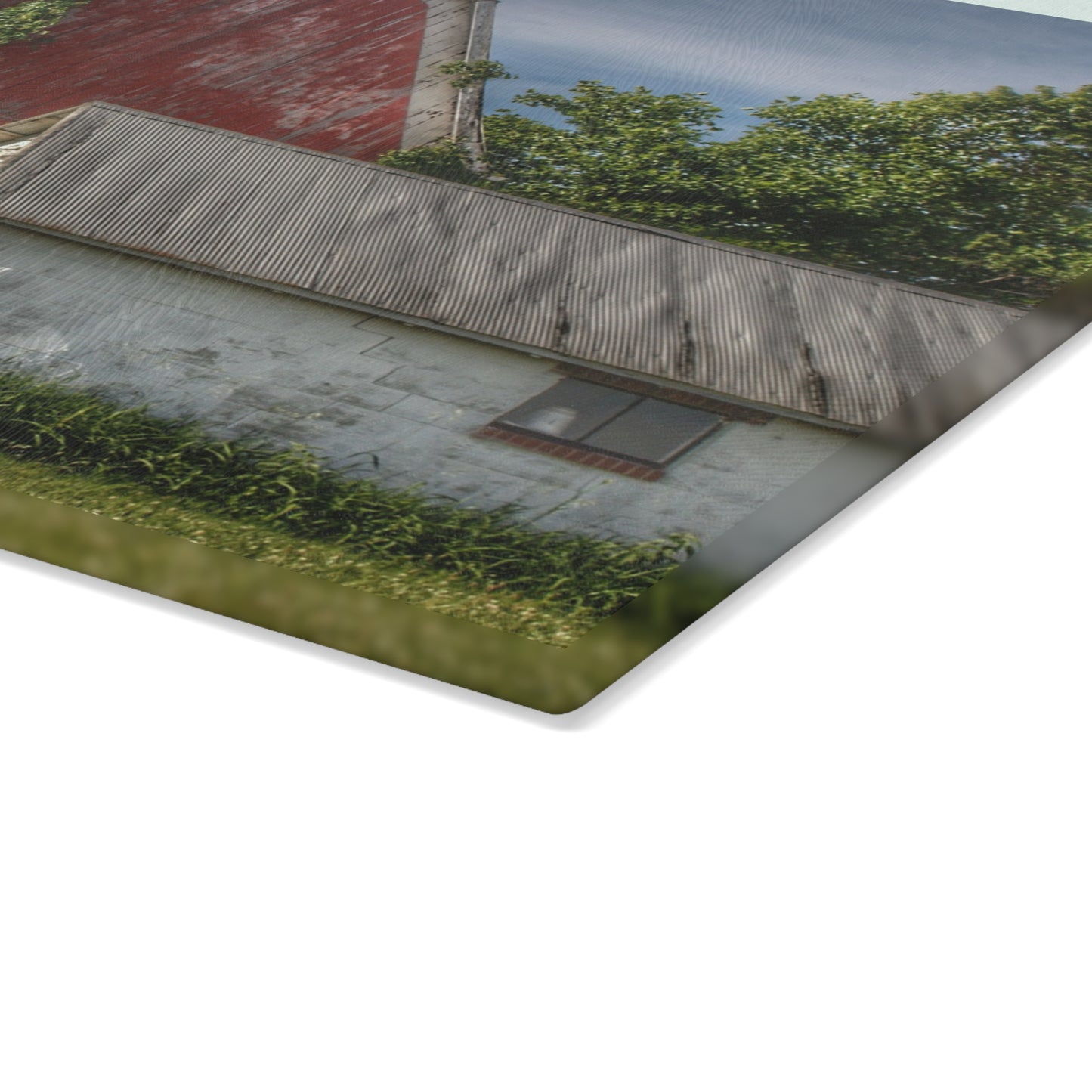 U R There Photography Stanley Road Red in Summer II Rustic Farmhouse Tempered-Glass Cutting Board