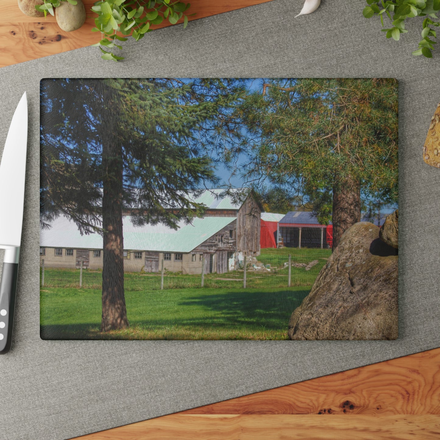 U R There Photography Oakwood Road Old Grey Rustic Farmhouse Tempered-Glass Cutting Board