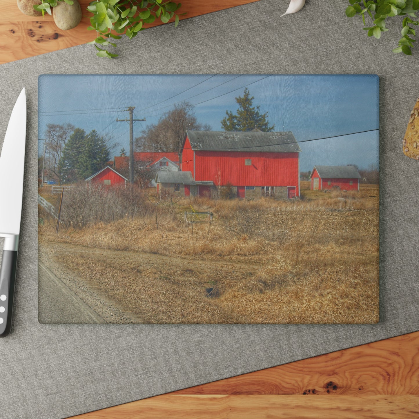 U R There Photography West Brown Road Red Rustic Farmhouse Tempered-Glass Cutting Board
