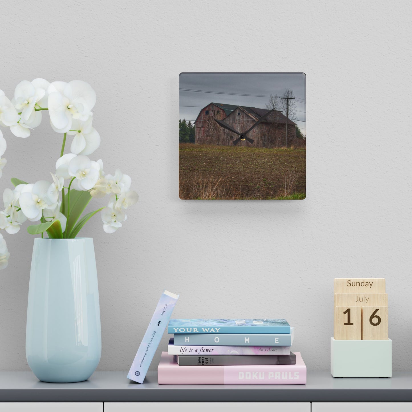 U R There Photography Bowers Road Grey Duo I Rustic Farmhouse Acrylic Analog Wall Clock