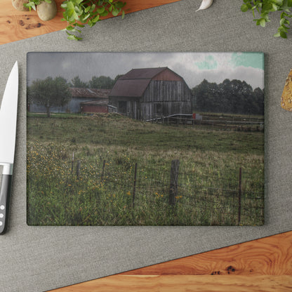 U R There Photography Newark Road Tilted Grey I Rustic Farmhouse Tempered-Glass Cutting Board